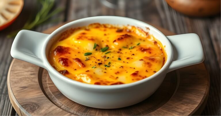 crab brulee recipe - A decadent crab brulee served in a shallow dish, delicately caramelized crust on top, with flecks of fresh herbs and a hint of citrus zest, accompanied by a side of garlic buttered toast and a vibrant green salad, all set against a rustic wooden table backdrop with soft, ambient lighting.